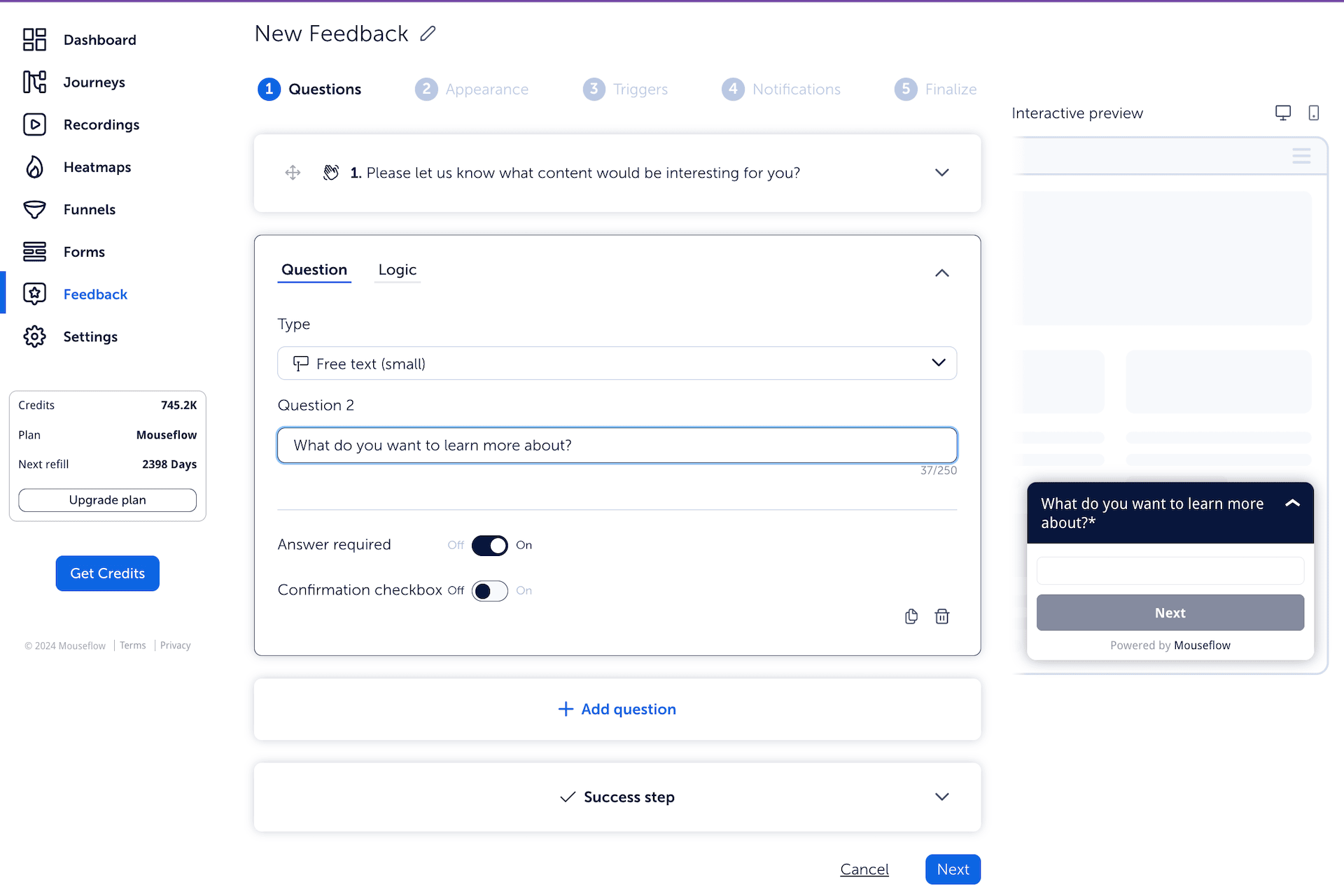 Usine Mouseflow to create a survey informing the ecommerce content marketing strategy 