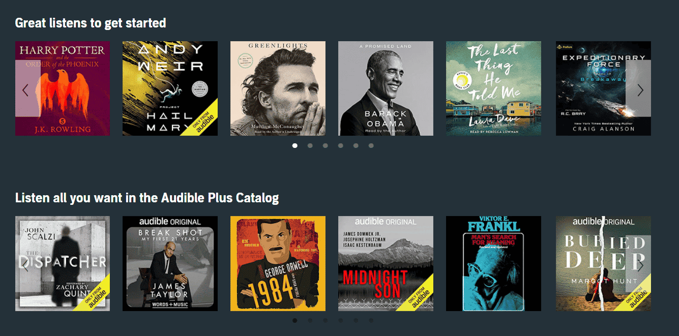 Audible as a ux web design example - familiarity