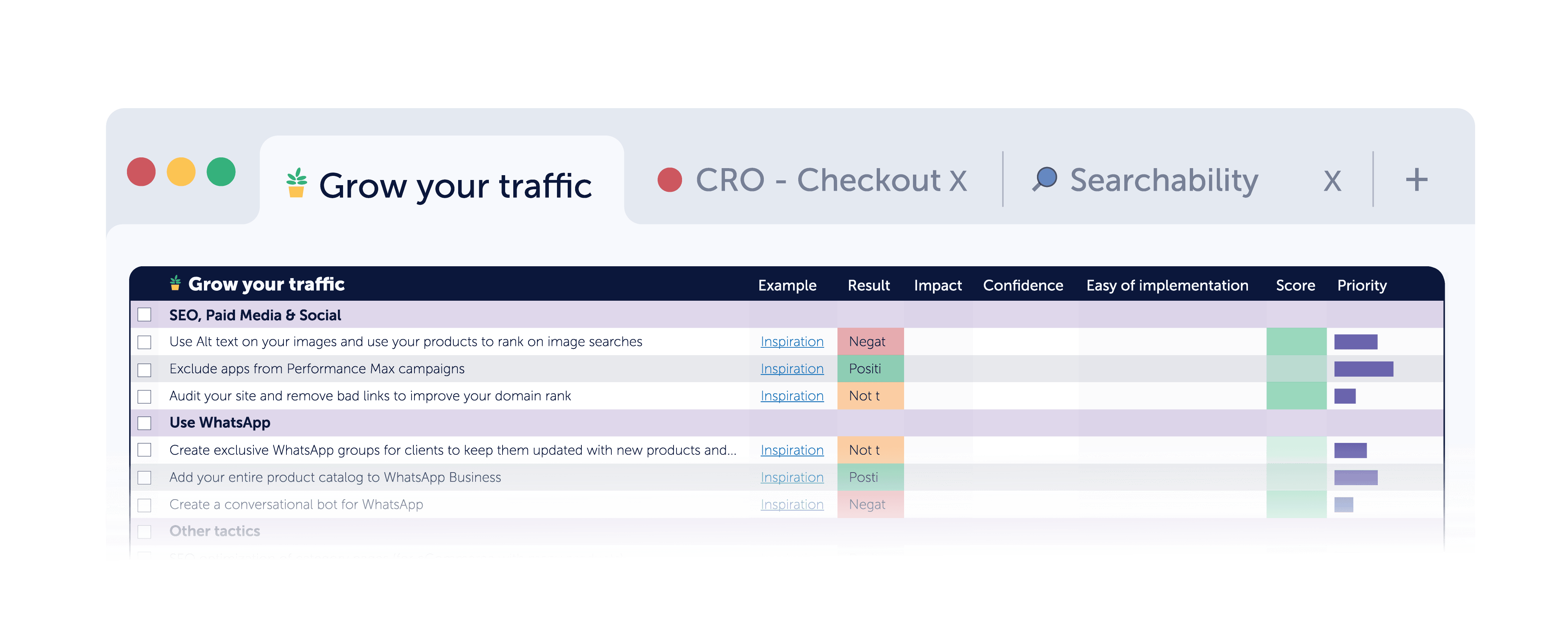 A stylized excel sheet with the ecommerce checklist