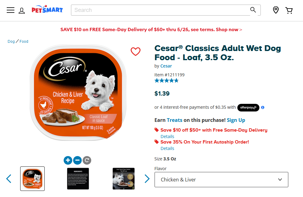 Example: PetSmart website’s product titles are informative and make it very clear what’s unique (brand, food type, and weight), making it very easy to make a quick purchasing decision without reading the rest of the product page. Source