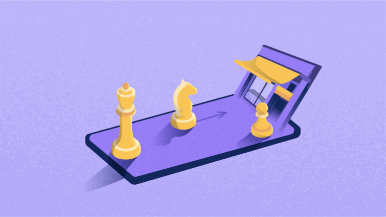 Header image for eCommerce SEO KPIs blog post, showing chess moving on a phone that represents an ecommerce store
