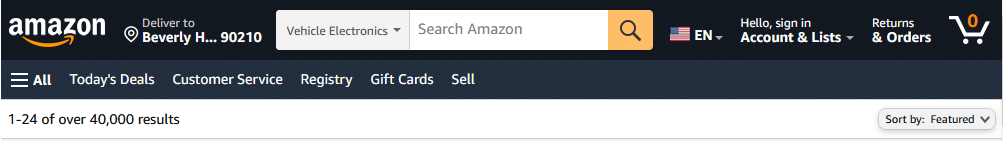 Example: Amazon’s header has so many quick links (delivery address, language, cart) that there’s little space in between. While not elegant, it certainly offers quick navigation to core pages. Source: Amazon