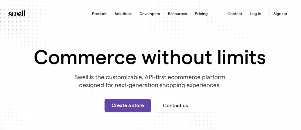 Swell's website landing page hero section
