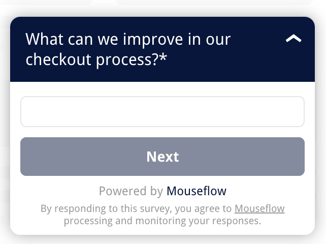 Example of a Mouseflow survey for collecting feedback about the checkout process