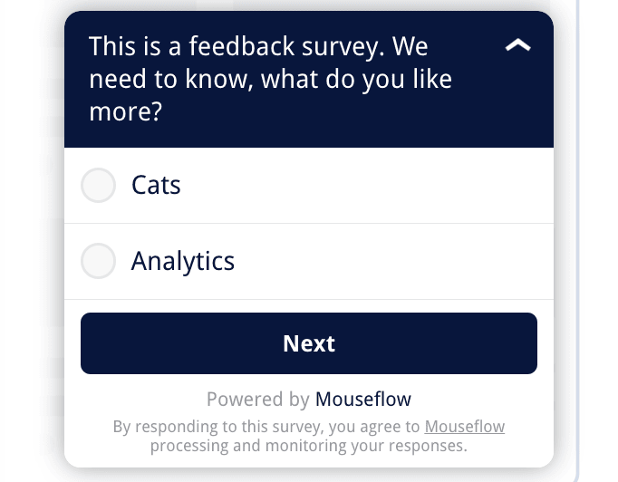 An example of a feedback survey powered by Mouseflow
