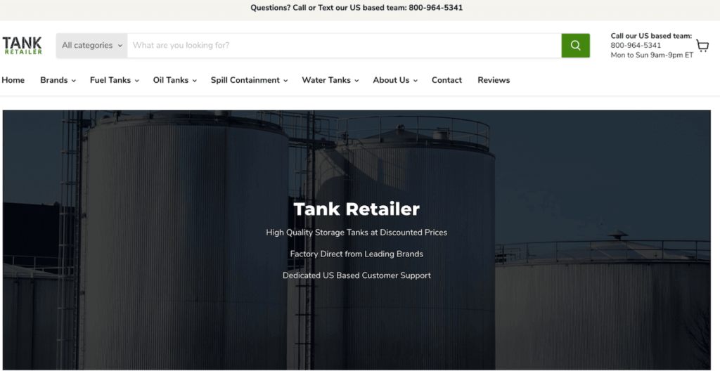 Tank Retailer main page