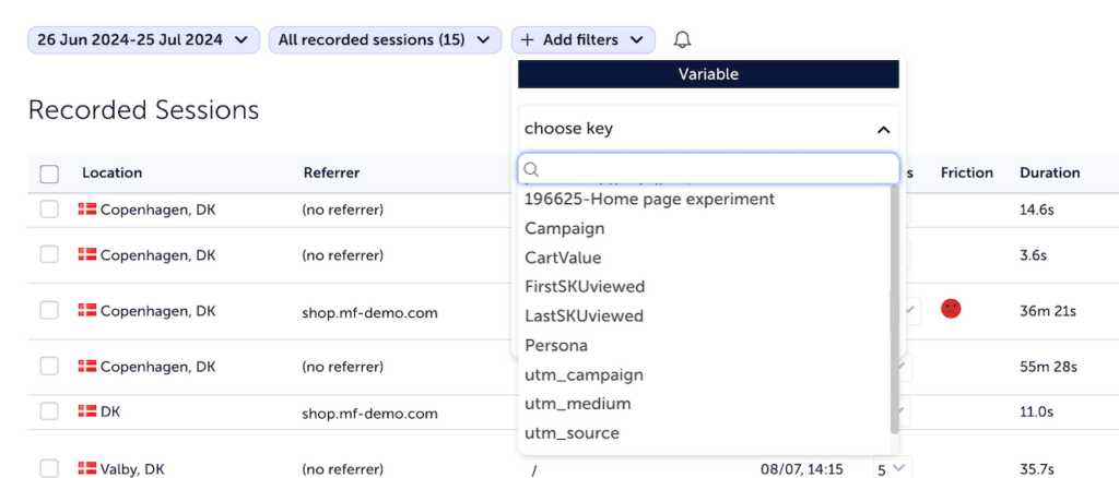 Filtering by UTM parameters in Mouseflow