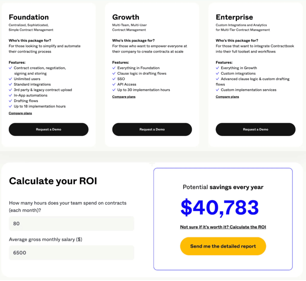 Contractbook calculator screenshot