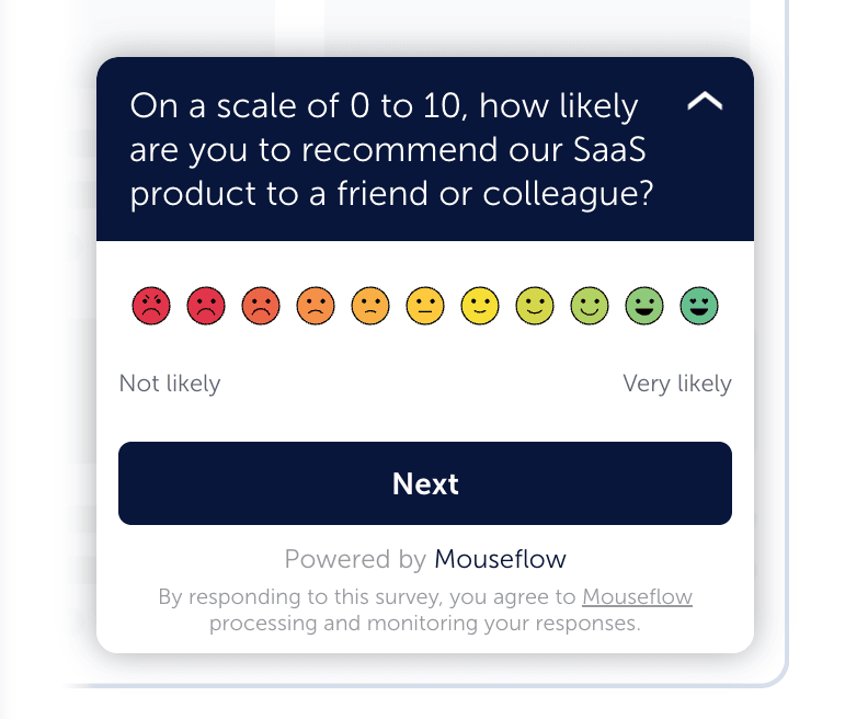 NPS (net promoter score) survey example for SaaS