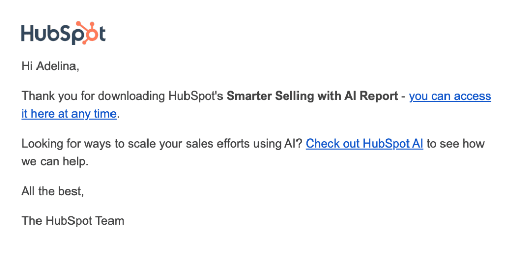 Hubspot Email CTA example