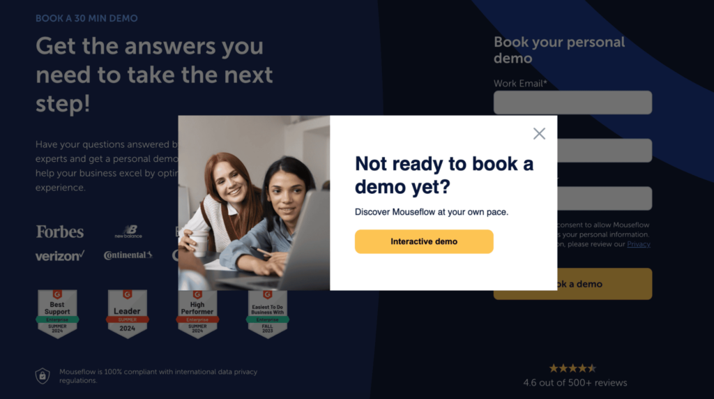 Mouseflow interactive demo demo popup