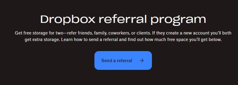 Dropbox referral program screenshot