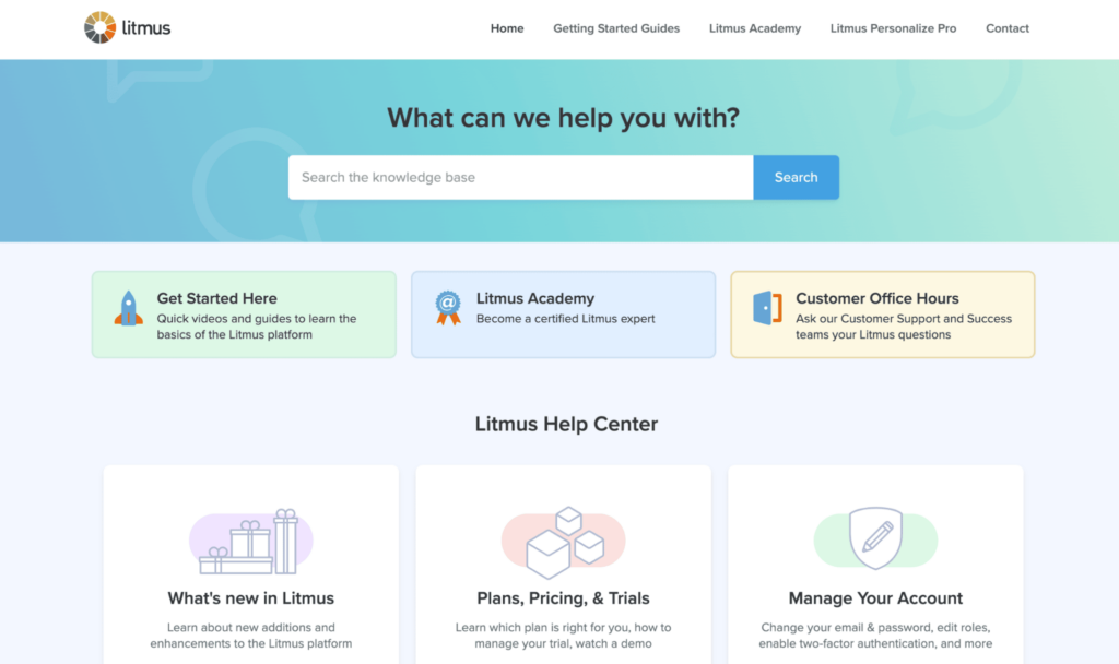 Litmus's help center screenshot