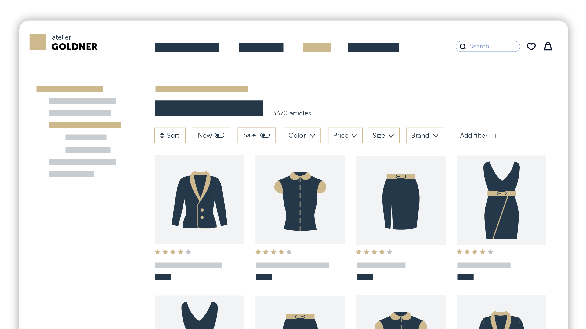 A simplified product listing page with an improved filtering system, using fewer and more intuitive filter categories for a smoother shopping experience.