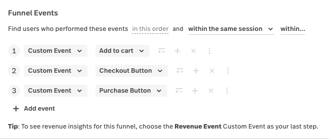 Multi-funnel format in Fullstory