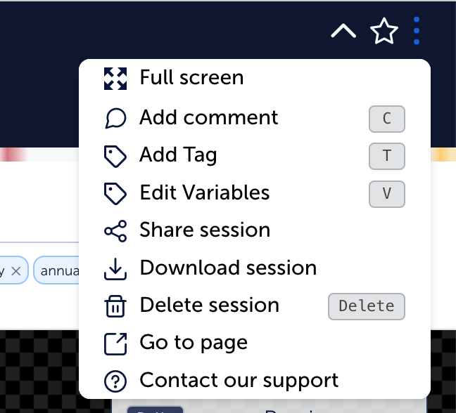 Screenshot of Session Playback Actions in Mouseflow