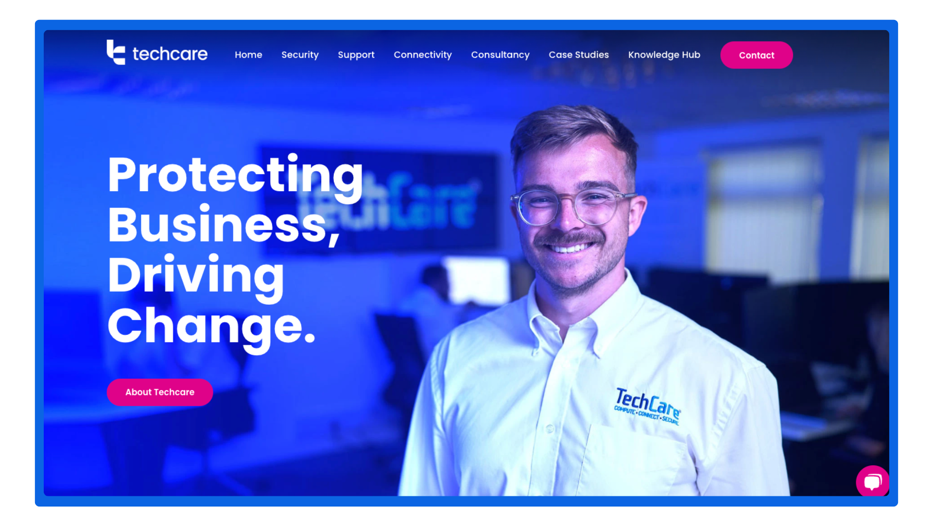 Techcare’s Homepage before changing hero and swapping out Case Studies