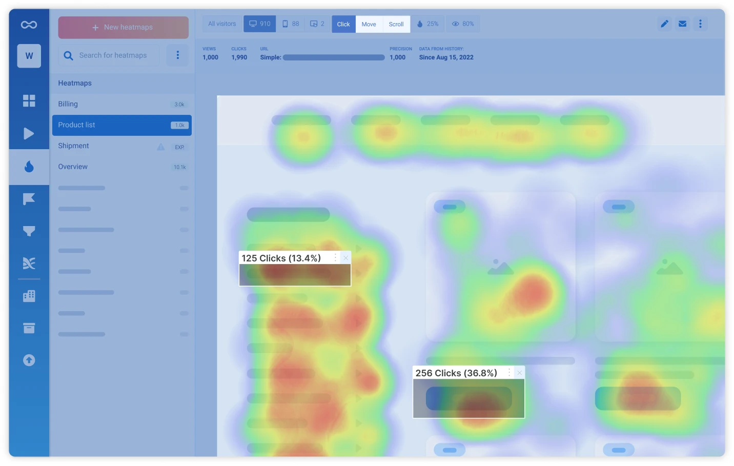 Smartlook’s Click Heatmap Example